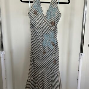 Silk embroidered striped midi dress